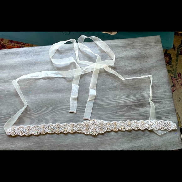 Yanstar Accessories - NEW LOW PRICE! Yanstar Bridal Belt Hand Rhinestone, Silver and Ivory Organza